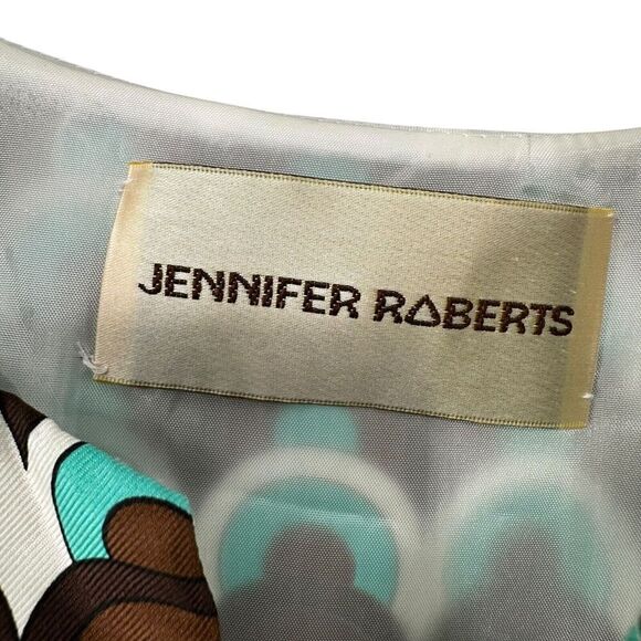 Jennifer Roberts Dress Silk Flutter Sleeve Rhinestone Belted Y2K Teal Brown SZ 4 - Picture 5 of 13